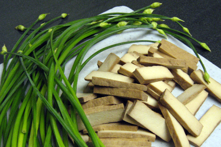 Chives Blossoms and Pressed Tofu