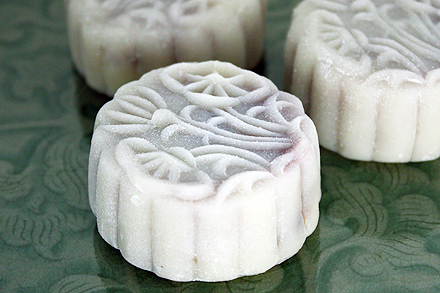 Snow-skin mooncakes with cherry almond filling