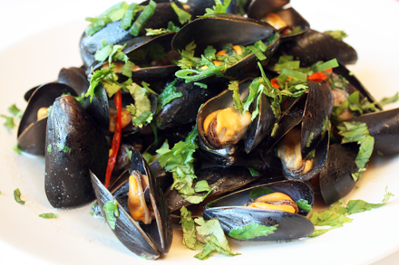 Steamed Mussels with Fermented Tofu and Cilantro
